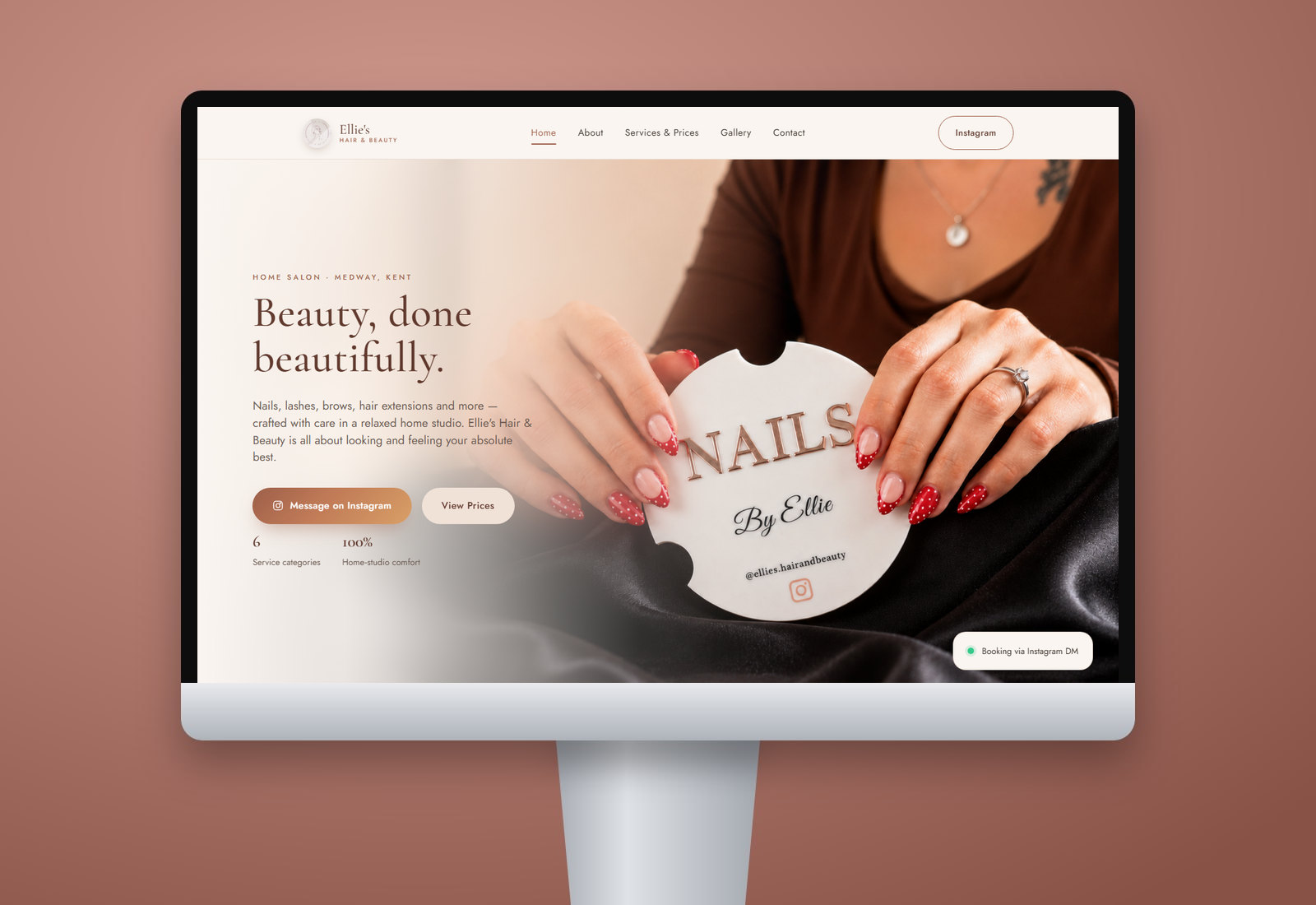 Website design and build for Ellie's Hair & Beauty. Home salon, Medway, Kent.