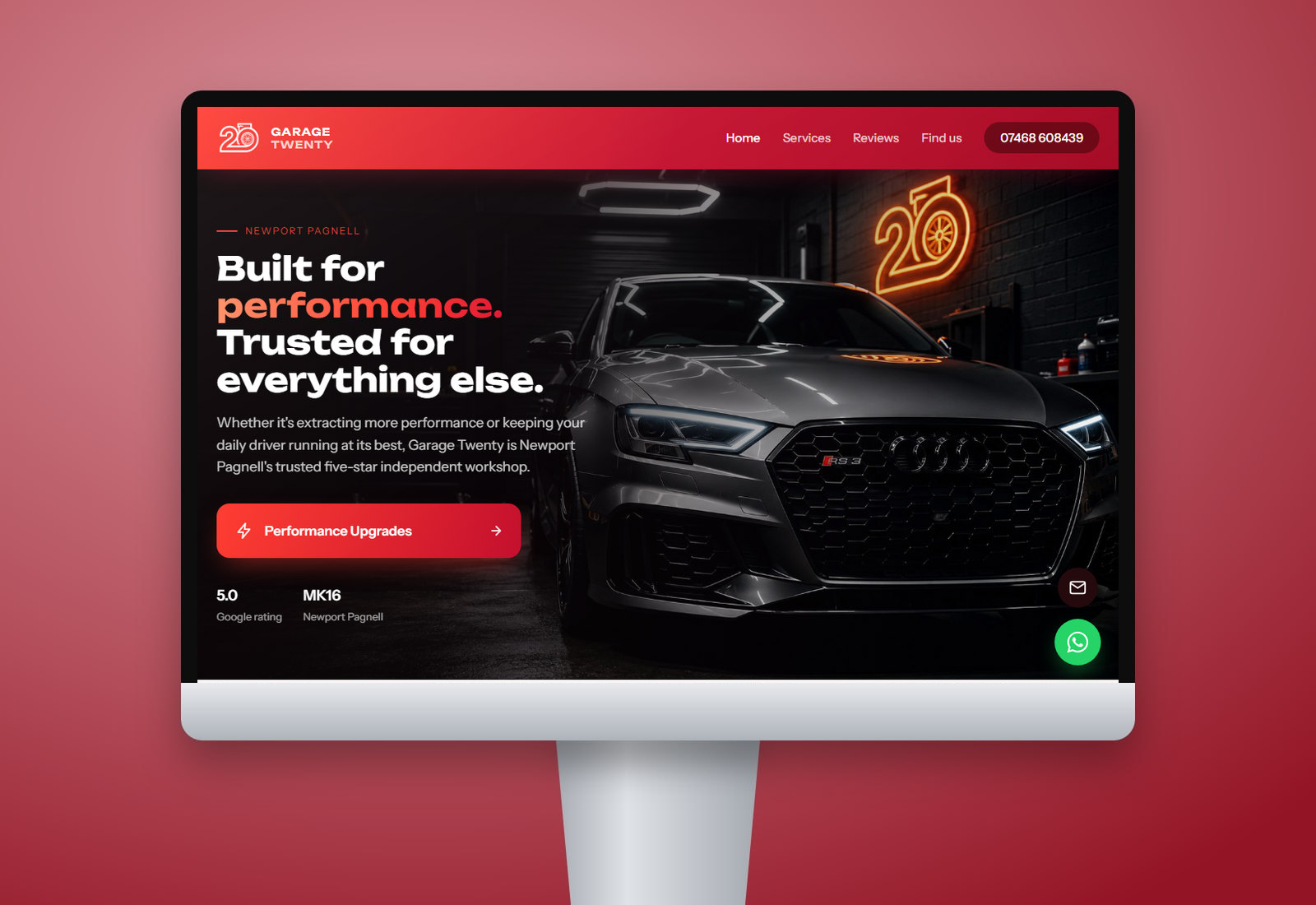 Website design and build for Garage Twenty. Performance, servicing & diagnostics, Newport Pagnell.