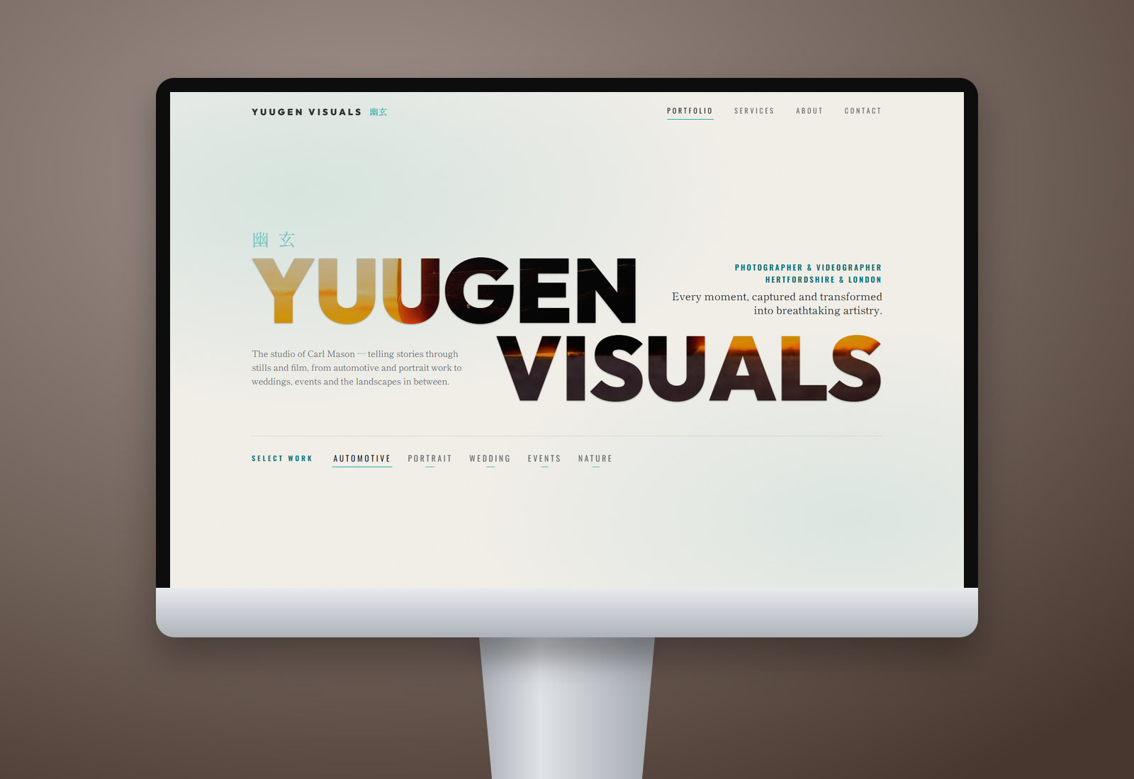 Website design and build for Yuugen Visuals. Photographer & videographer, Herts & London.